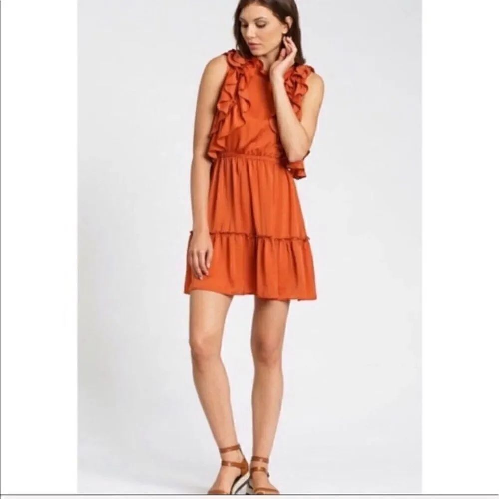 dRA ANTHRO Rust Orange Ruffle Palermo Dress Sz S